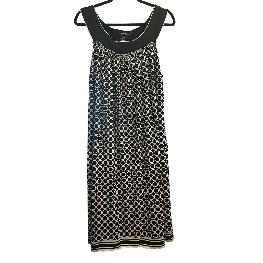 Max Edition Women's Dress Black White Geometric Shift Sleeveless Large